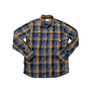 VANS  men's LONG  sleeve, button down shirt, size XL, Blue, Black & Tan Plaid